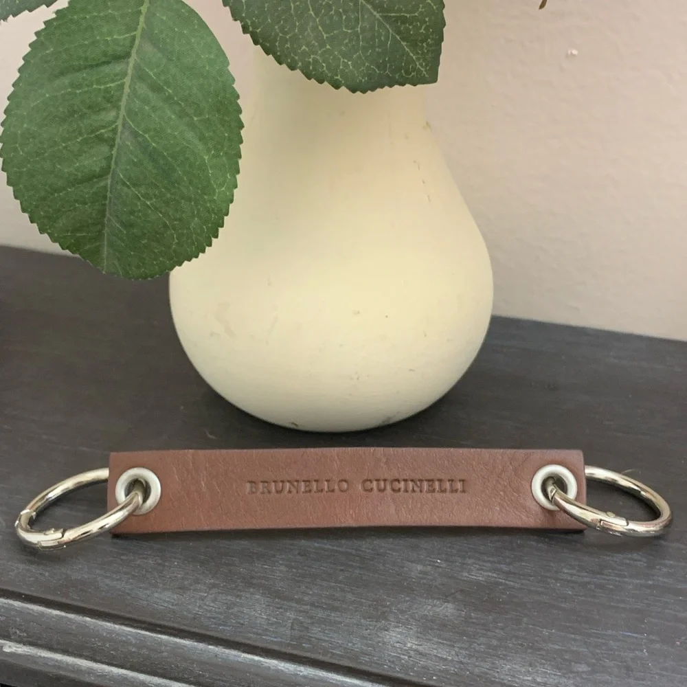 Brunello Cucinelli Brown Leather Keychain with Silver Hardware